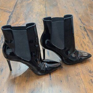 Dressy, Patent-Black stiletto-heeled ankle booties - Size 7.5